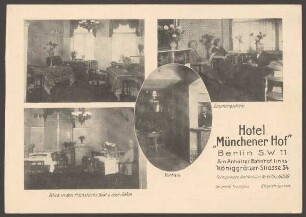 Ansichtskarte "Hotel Münchener Hof", Innenansichten, Königgrätzer Straße 34