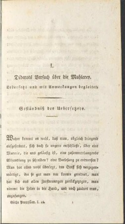 I. Diderots Versuch über die Mahlerey.