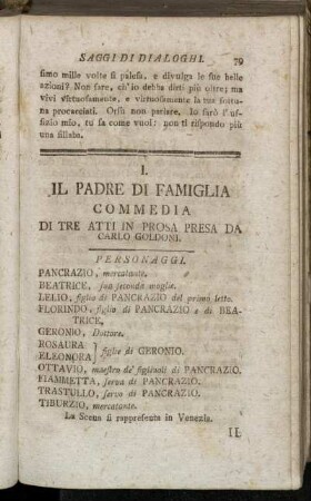 Il Padre de famiglia commedia di tre atti in Prosa presa da Carlo Goldoni.[Saggio di Comica.]