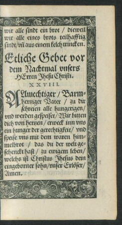 Etliche Gebet vor dem Nachtmal unsers Herren Jhesu Christi.