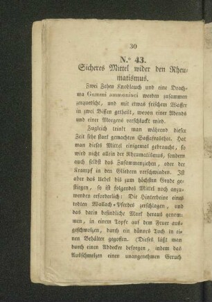 N.o 43. Sicheres Mittel wider den Rheumatismus.