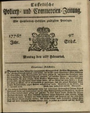 9tes Stueck, Montag den 26ten Februarius 1776