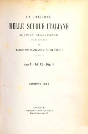 La filosofia delle scuole italiane : rivista bimestrale. 1879, Vol. 20 = Anno 10