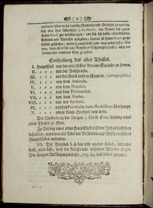Eintheilung des Isten Theiles.