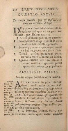 Quaestio LXXVIII. De causa peccati, quae est malitia, in quatuor articulos divisa.