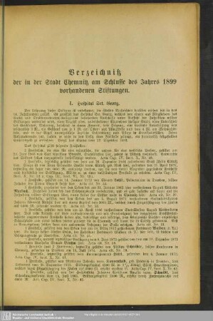 Verzeichniß der in der Stadt Chemnitz am Schlusse des Jahres 1899 vorhandenen Stiftungen