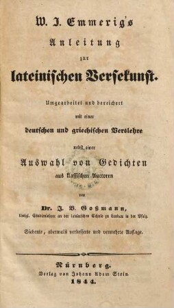 Anleitung zur lateinischen Versekunst