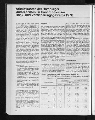 Arbeitskosten der Hamburger Unternehmen im Handel sowie im Bank- und Versicherungsgewerbe