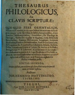 Thesaurus philologicus, seu clavis Scripturae