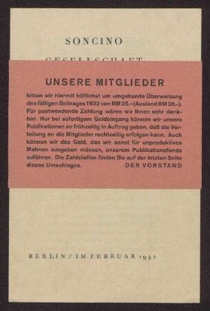 Broschüre der Soncino-Gesellschaft betreffend Publikationsvorhaben 1932, Mitgliederwerbung, Preisliste eigener Publikationen