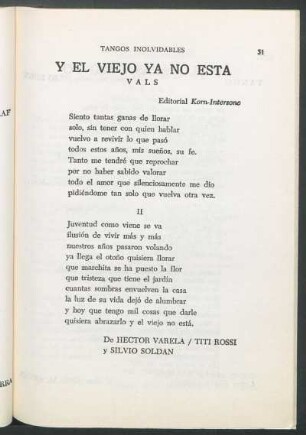 Y el viejo ya no está : Vals. Editorial Korn-Intersono