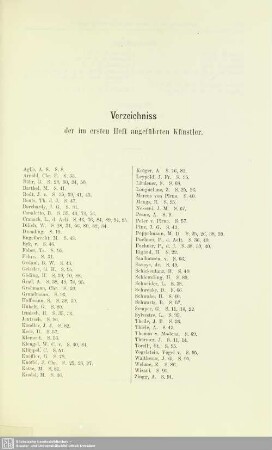 Verzeichniss der im ersten Heft aufgeführten Künstler