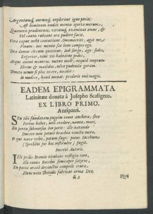 Eadem Epigrammata Latinitate donata a Josepho Scaligero.