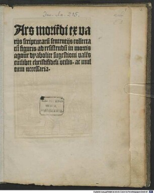 Ars moriendi ‘Quamvis secundum philosophum ...’