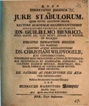 Dissertatio Juridica De Jure Stabulorum