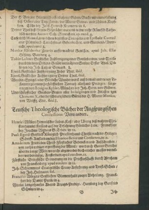 Teutsche Theologische Bücher der Augspurgischen Confessions-Verwandten.