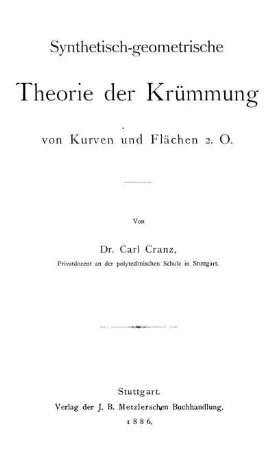Synthetisch-geometrische Theorie der Krümmung von Kurven und Flächen 2. O.