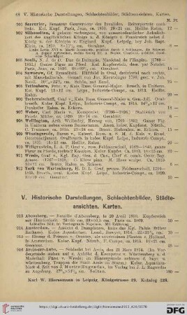 V. Historische Darstellungen, Schlachtenbilder, Städteansichten. Karten (Nr. 913-1216)