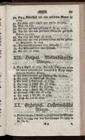 XIX. Herzogl. Meklenburgische Münzen.