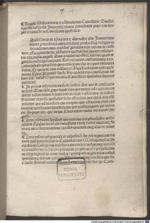 Regulae cancellariae apostolicae : Rom, 1484.09.13.