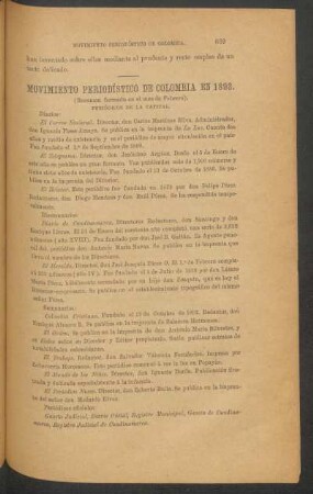 Movimiento periodístico de Colombia en 1893. : (Resumen formado en el mes de Febrero).