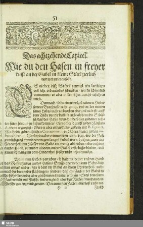 Das achtzehende Capitel. Wie du den Hasen in freyer Lufft an der Gabel in kleine Stücke zierlich und wol zerlegen solst
