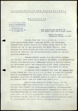 Einleitung "Baugeschichte der Stadt Nauplia"