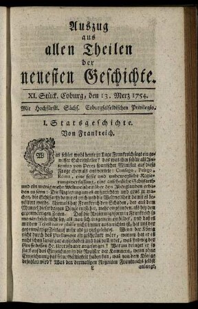 XI. Stück. Coburg, den 13. Merz. 1754.