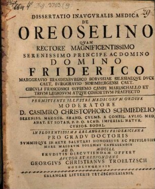 Dissertatio Inavgvralis Medica De Oreoselino