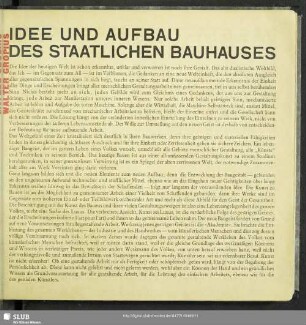 Idee Und Aufbau Des Staatlichen Bauhauses