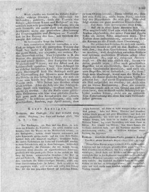 Das Titelkupfer. Von Karl Sebald. Zwey Theile. Freyburg, bey Cratz und Gerlach 1803, 362 S. 8.