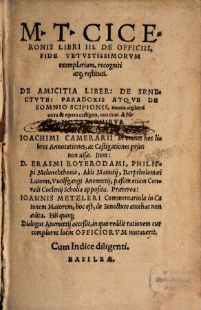 M. T. Ciceronis Libri III De officiis : fide vetustissimorum exemplarium, recogniti atque restituti