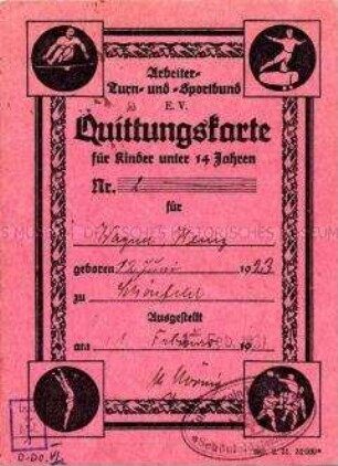 Beitragskarte eines Arbeiter-Turn- und Sportbundes für Kinder
