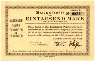 Geldschein / Notgeld, 1000 Mark, 2.10.1922