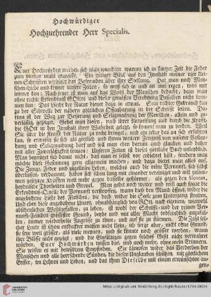 Hochwürdiger, Hochzuehrender Herr Specialis