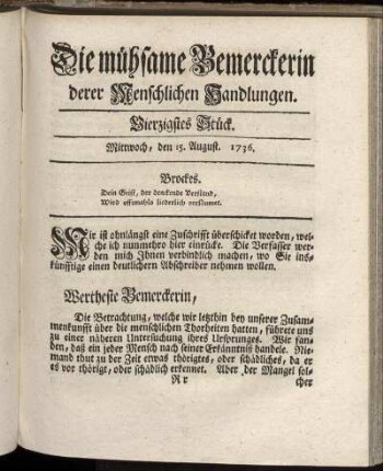 Vierzigstes Stück. Mittwoch, den 15. August. 1736.