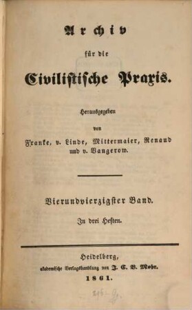 Archiv für die civilistische Praxis, 44. 1861