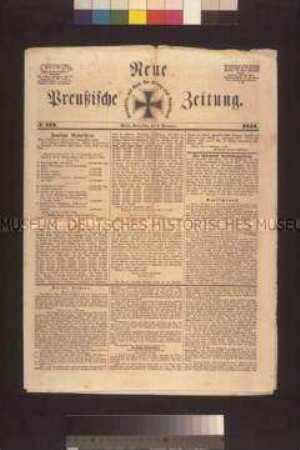 Tageszeitung: Neue Preußische (Kreuz-) Zeitung, Nr. 113, mit Beilage; Berlin, 9. November 1848. Leitartikel: Die schlechteste Verfassungsform ist eine Monarchie ohne König ...