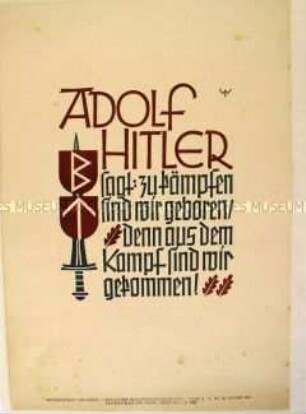 Schmuckblatt mit einem Bekenntnis zu Adolf Hilter
