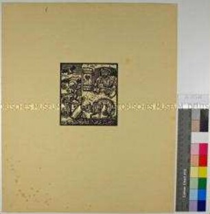 Vom Totentanz - 10 Holzschnitte von Otto Wirsching; Blatt 9: Der Tod (Motiv) beim Urlauber