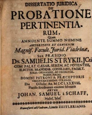 Dissertatio Juridica De Probatione Pertinentiarum