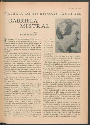 Galería de escritores ilustres : Gabriela Mistral