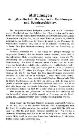 Mitteilungen der Gesellschaft für deutsche Erziehungs- und Schulgeschichte