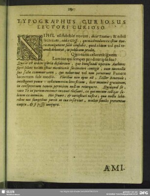 Typographus Curiosus Lectori Curioso