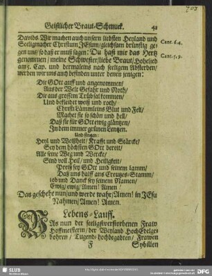 Lebenslauf : Christlicher Lebens-Lauff