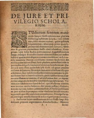 Disputatio Iuridica De Iure Et Privilegio Scholarium, : Ad Auth. Habita. C. ne filius pro patr. directa