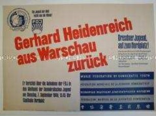 Maueranschlag der FDJ mit Ankündigung einer Rede Gerhard Heidenreichs in Dresden