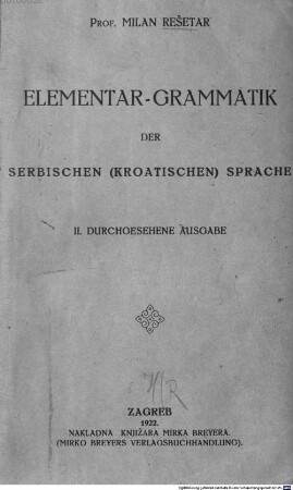 Elementar-Grammatik der serbischen (kroatischen) Sprache