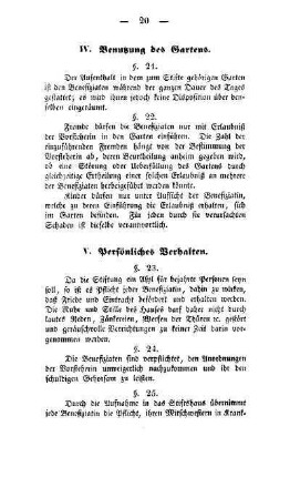 IV. Benutzung des Gartens
