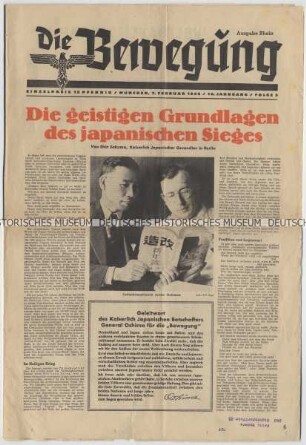 Zeitung der Reichsstudentenführung "Die Bewegung" mit Titel zum deutschen Bündnispartner Japan
